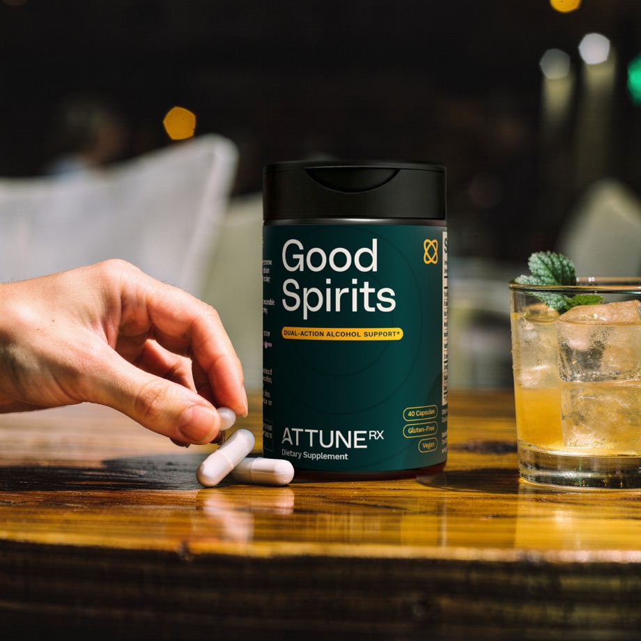 Good Spirits on a bar with a cocktail