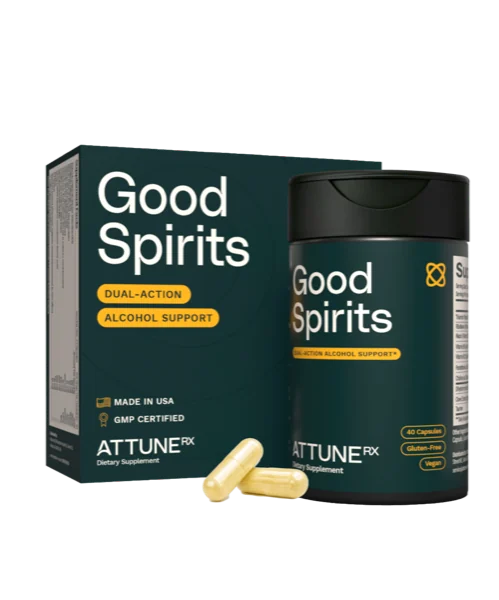 Good Spirits DHM hangover support supplement bottle and box by Attune RX